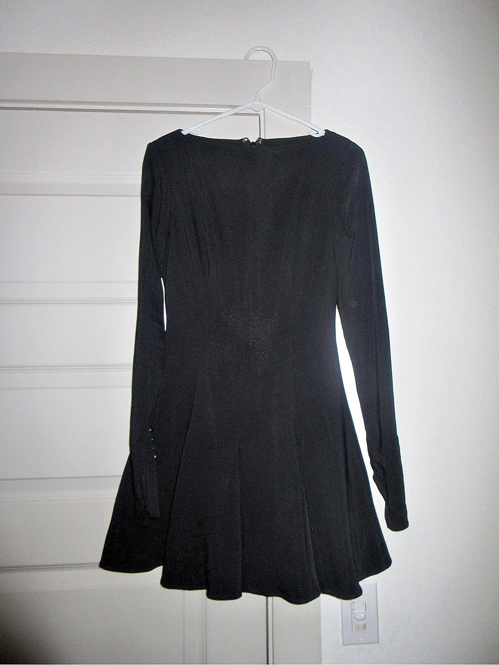 House of CB Francesca Black Stretch Crepe Godet Long Sleeve Mini Dress - Picture 5 of 8